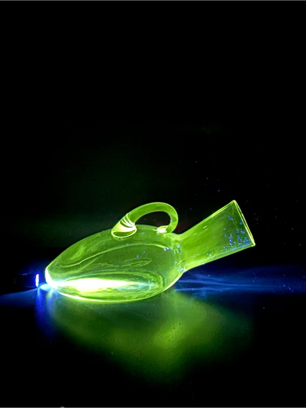 Antique Molded Glass Hospital Urinal Bottle - UV Reactive Manganese glass